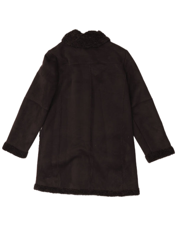 Zara Womens Sherpa Overcoat UK 10 Small Black