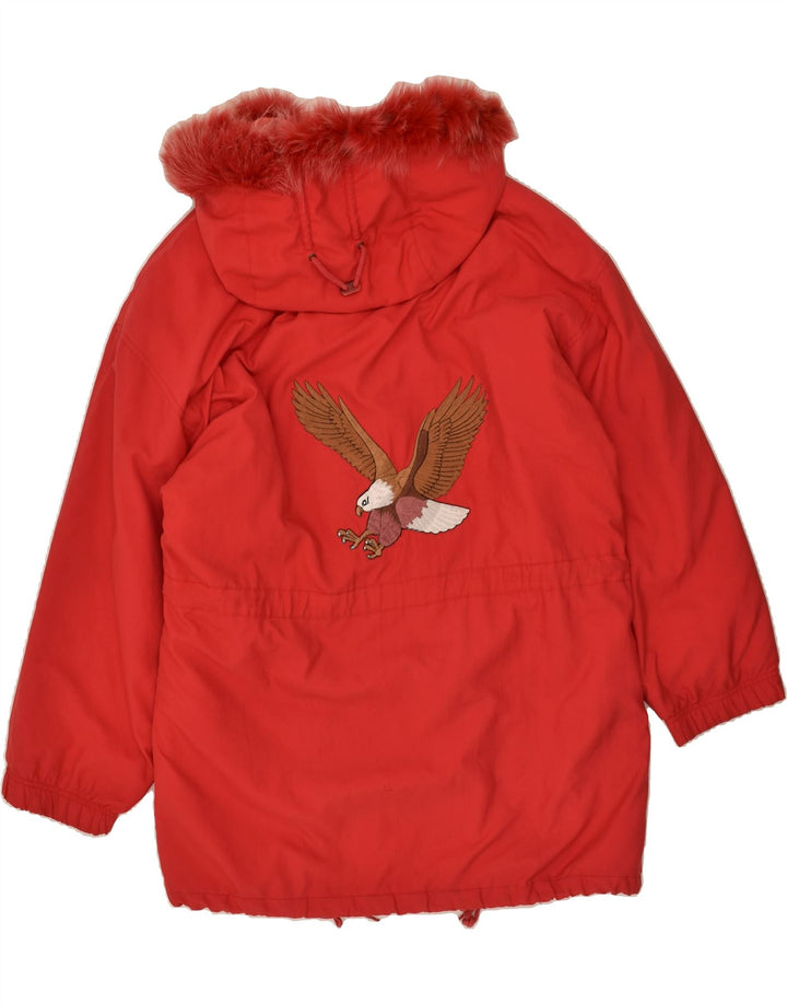 VINTAGE Womens Graphic Hooded Padded Jacket IT 48 XL Red Animal Print | Vintage Vintage | Thrift | Second-Hand Vintage | Used Clothing | Messina Hembry 