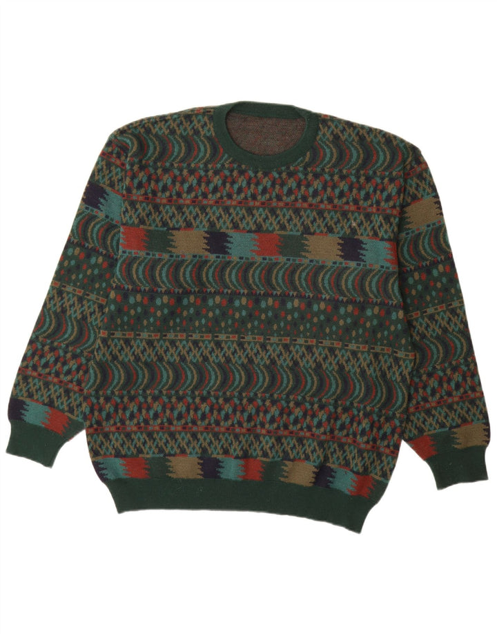 Мужской джемпер с круглым вырезом VINTAGE IT 54 XL, зеленый шерсть Fair Isle