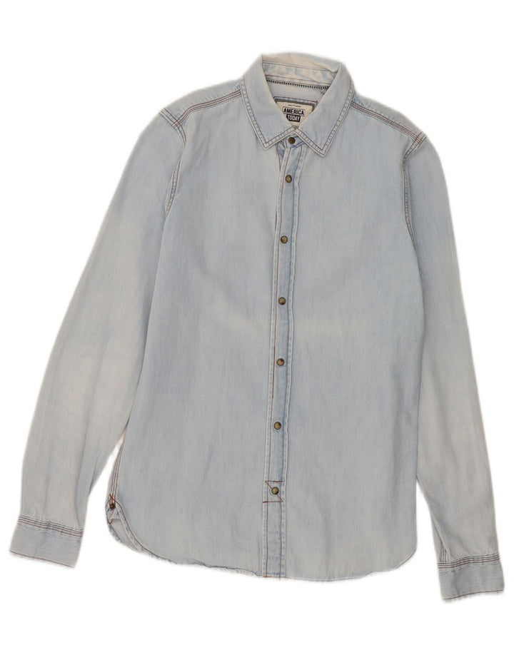 VINTAGE Mens Denim Shirt Small Blue Cotton Vintage Vintage and Second-Hand Vintage from Messina Hembry 