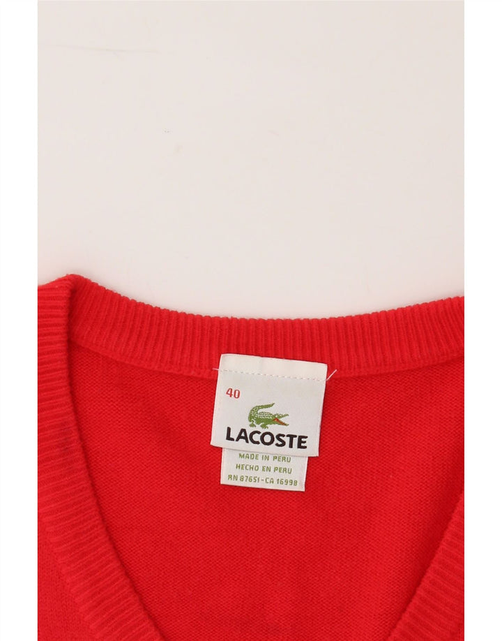 LACOSTE Womens V-Neck Jumper Sweater Size 40 Medium Red Cotton Vintage Lacoste and Second-Hand Lacoste from Messina Hembry 