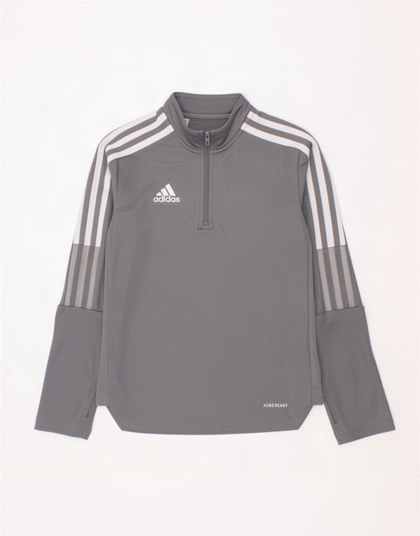 Пуловер с воротником на молнии Adidas для мальчиков Aeroready, спортивный костюм, топ 7–8 лет, серый