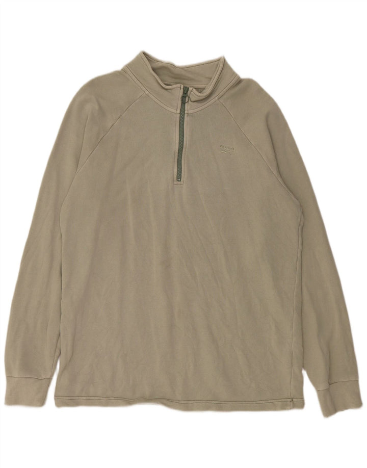 REEBOK Мужской свитшот с воротником на молнии, большой хлопковый джемпер цвета хаки