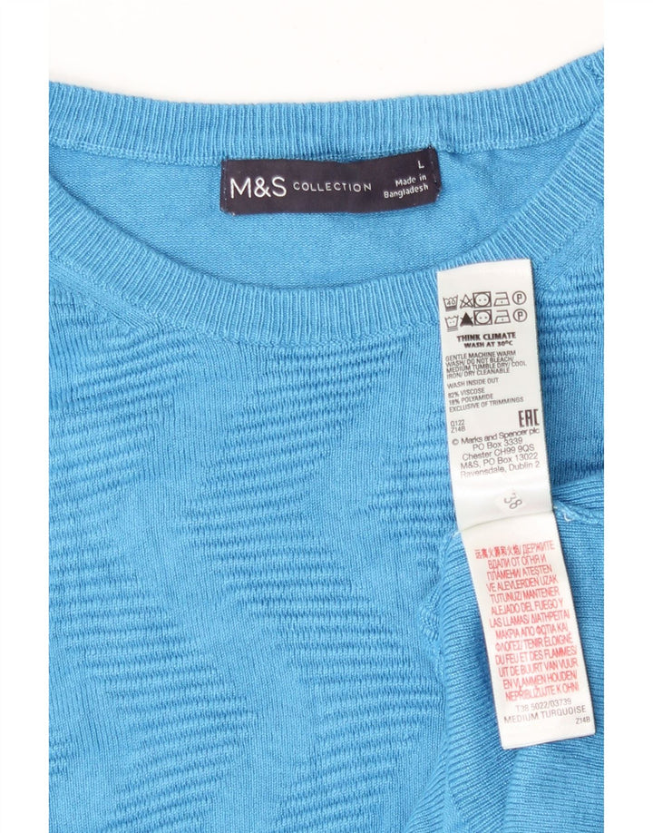 Женский джемпер с круглым вырезом Marks & Spencer, Великобритания 16, большой синий с геометрическим рисунком