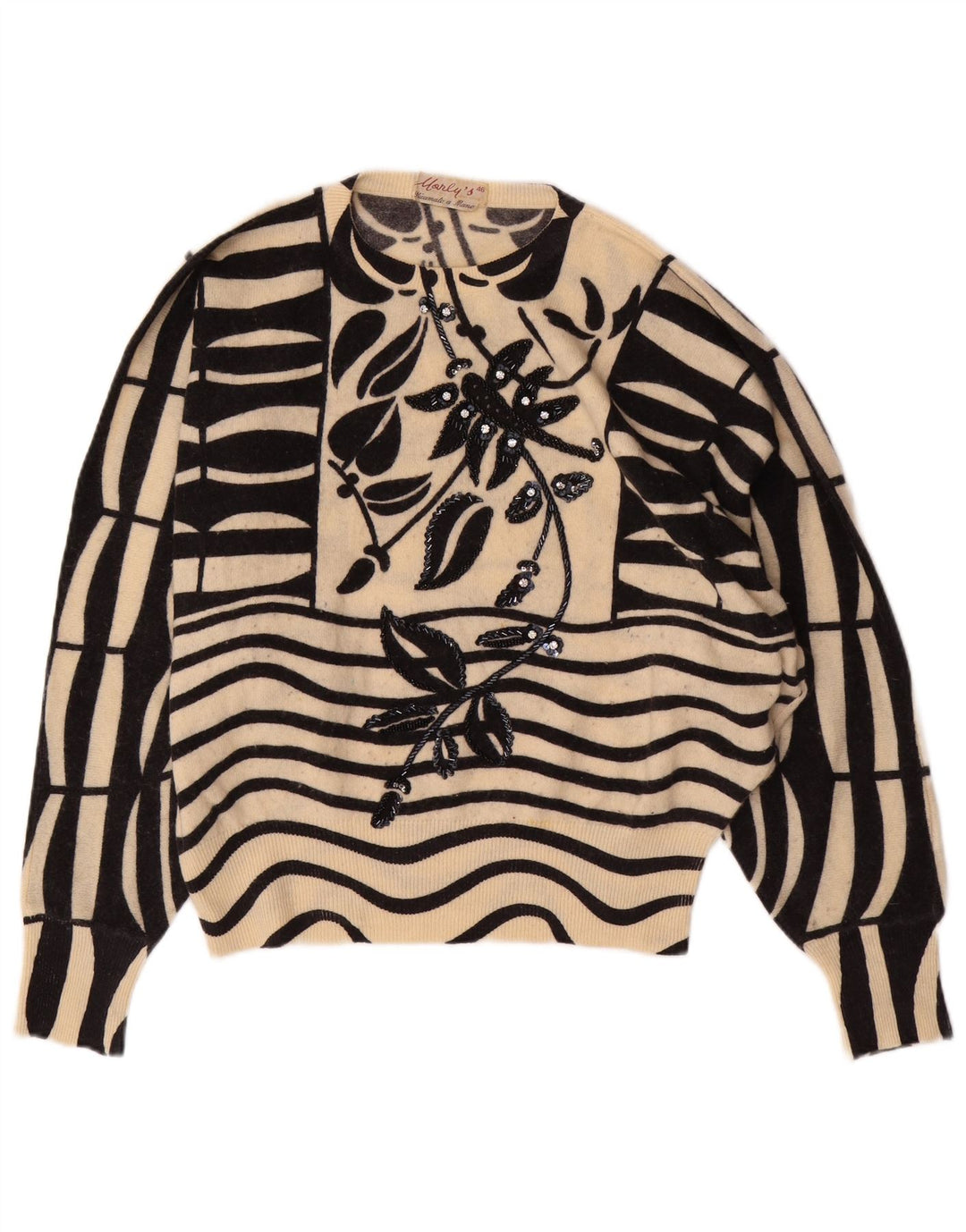 Женский джемпер с круглым вырезом MARLY'S, цвет «летучая мышь», EU 46 XL, белый цветочный принт