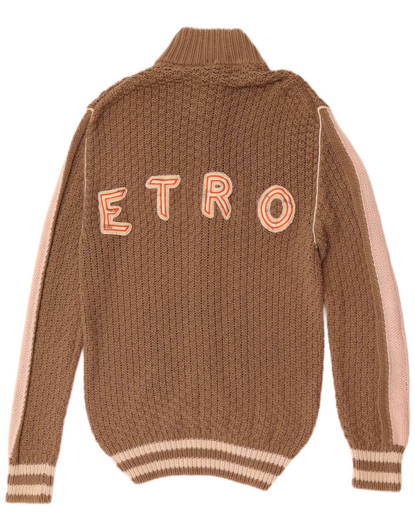 Женский свитер-кардиган Etro UK 14, средний коричневый цвет, хлопок с цветными блоками