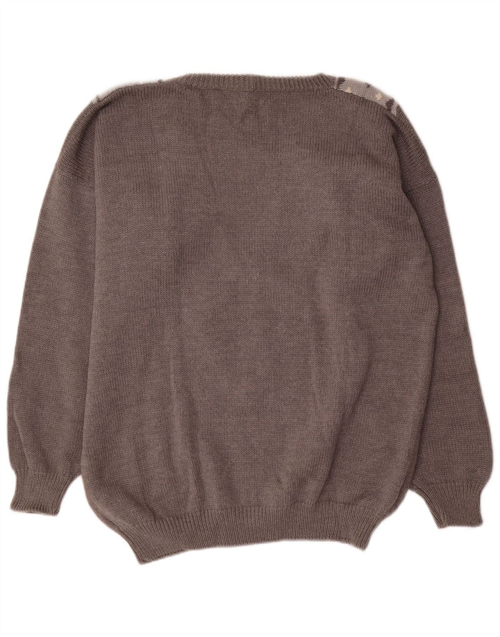 BENETTON Женский джемпер с v-образным вырезом IT 44 Medium Grey Argyle/Diamond