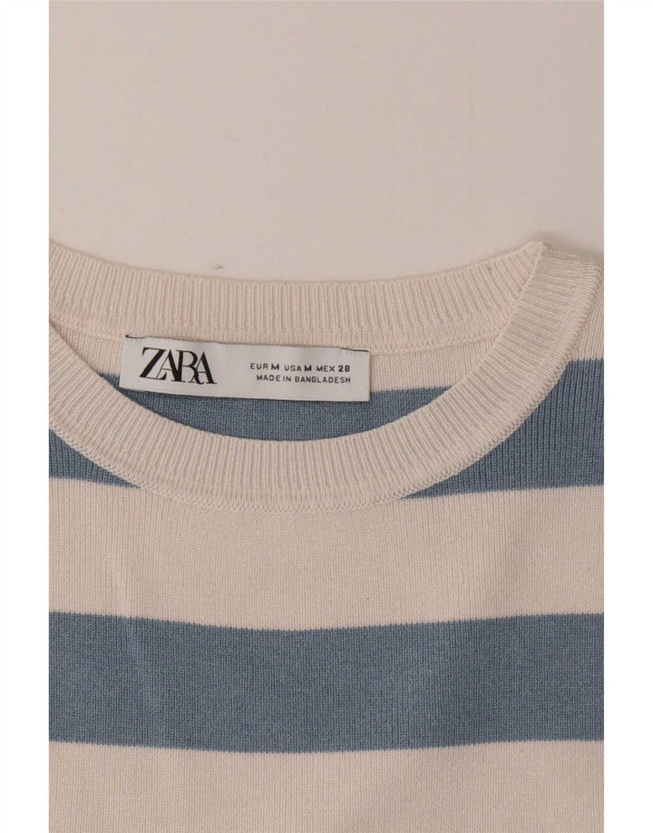Женский укороченный жилет Zara UK 12, средний синий в полоску
