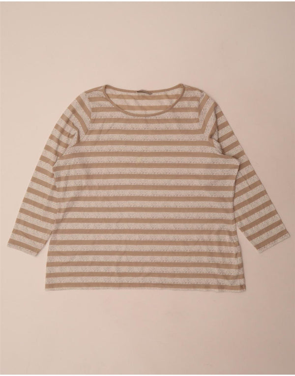 Женский топ Marks & Spencer с длинным рукавом UK 24 4XL Бежевый в полоску из вискозы