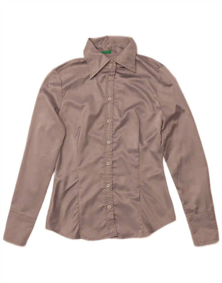 Женская блузка-рубашка BENETTON UK 10, маленькая, серая, полиэстер
