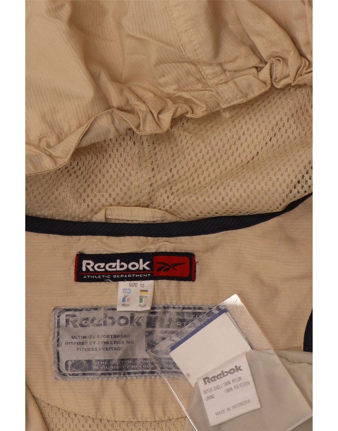 Женский пуловер Reebok от дождя с капюшоном UK 12, средний бежевый, цветной блок