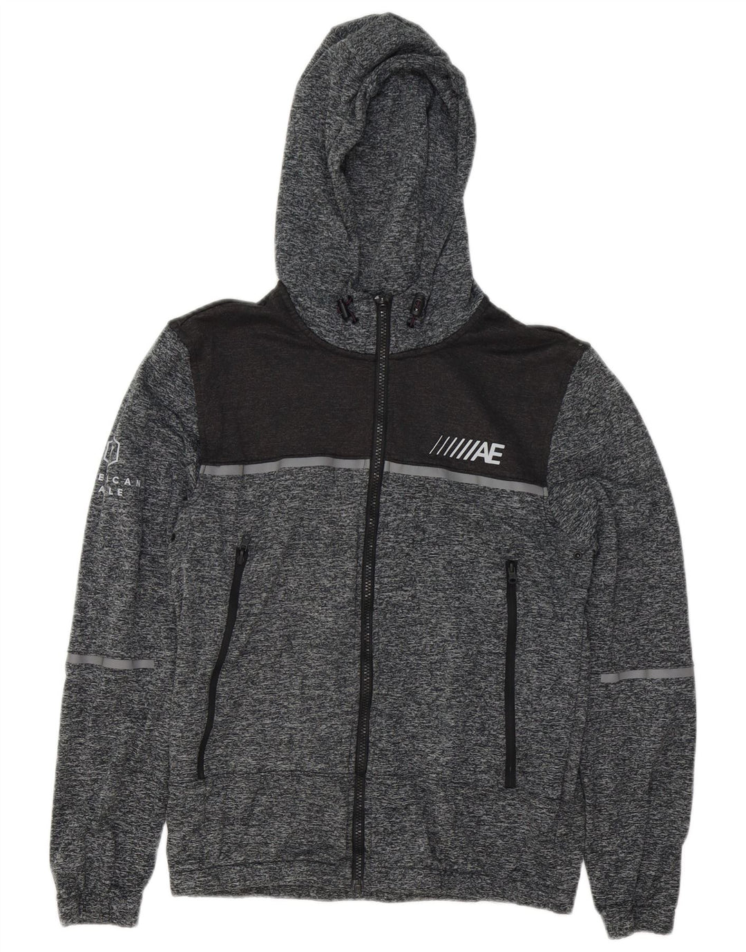 Мужской свитер с капюшоном и молнией с графическим рисунком AMERICAN EAGLE, маленький серый в крапинку