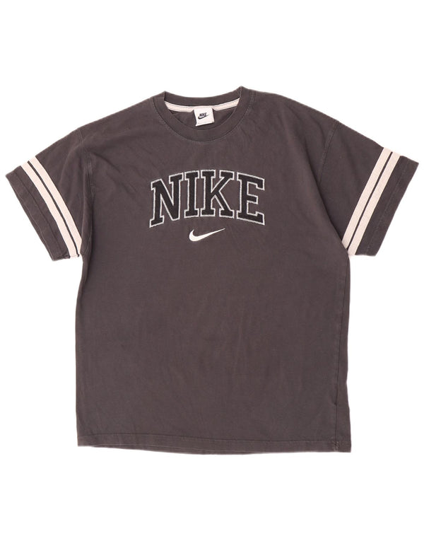 Мужская футболка с графическим рисунком Nike, хлопковый топ среднего серого цвета с цветными блоками