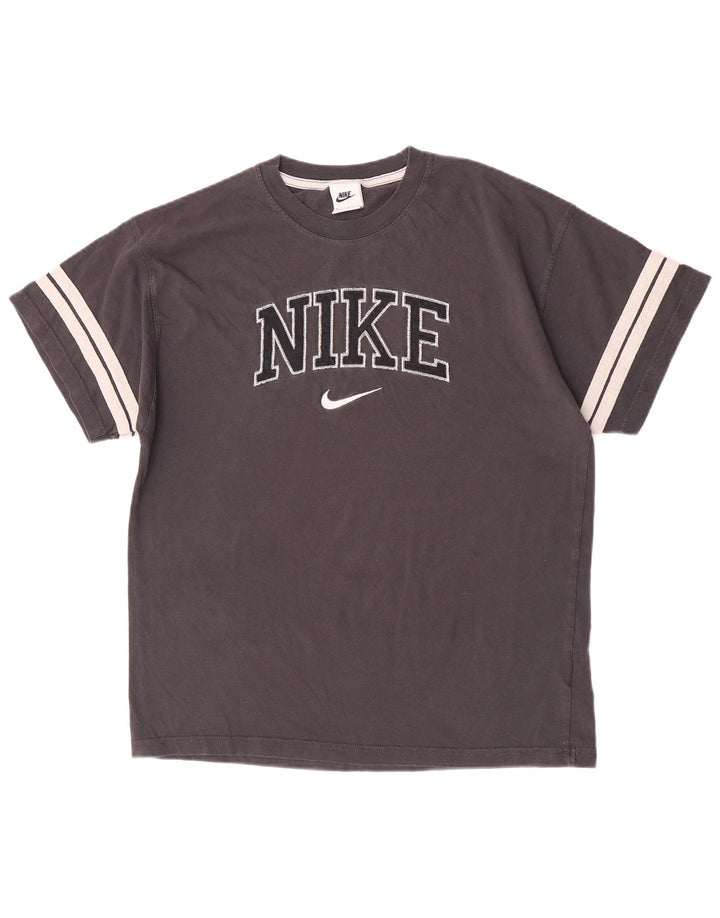 Мужская футболка с графическим рисунком Nike, хлопковый топ среднего серого цвета с цветными блоками