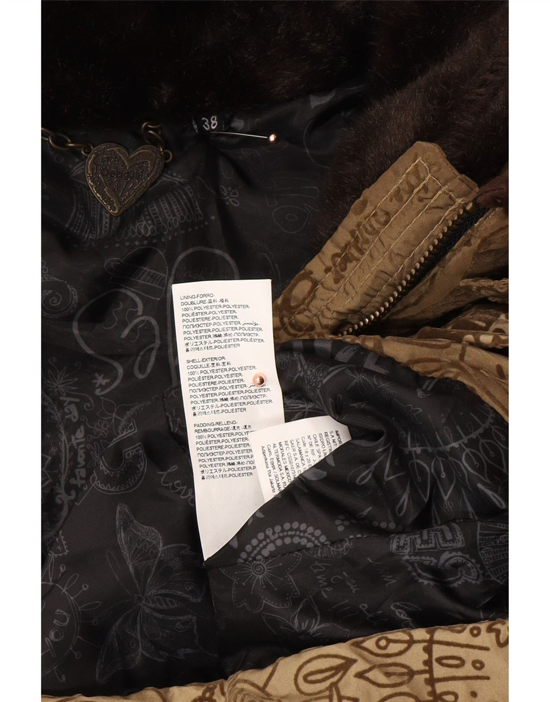 DESIGUAL Женское стеганое пальто с абстрактным рисунком и графическим рисунком EU 38, средний коричневый цвет