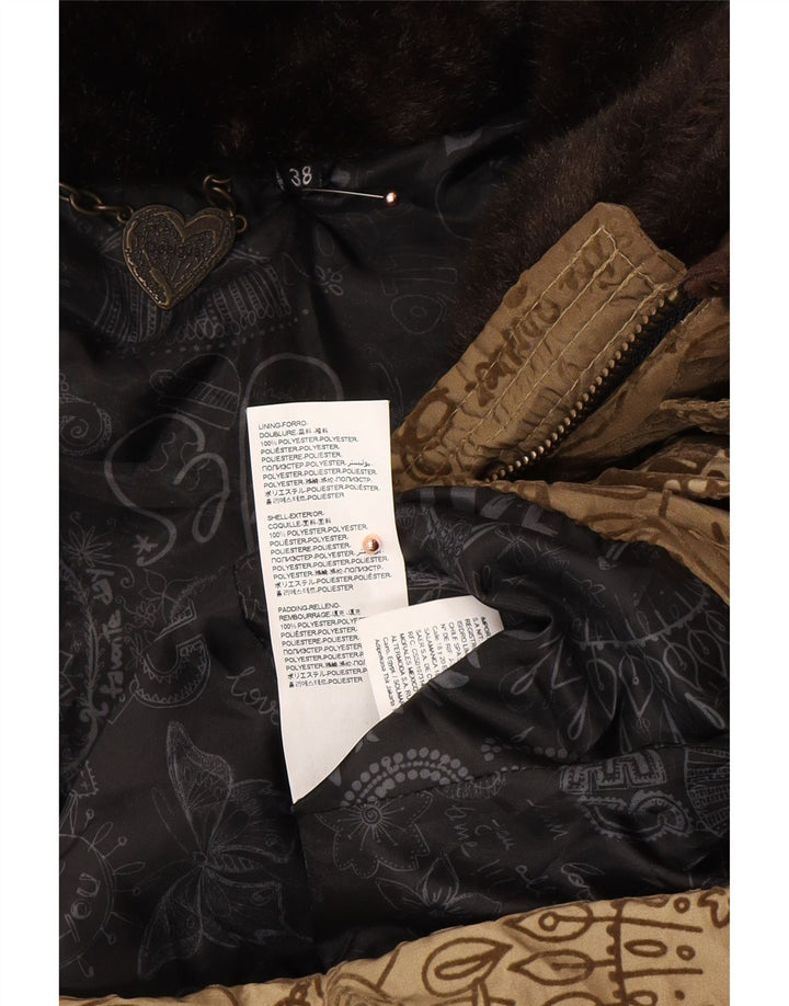 DESIGUAL Женское стеганое пальто с абстрактным рисунком и графическим рисунком EU 38, средний коричневый цвет