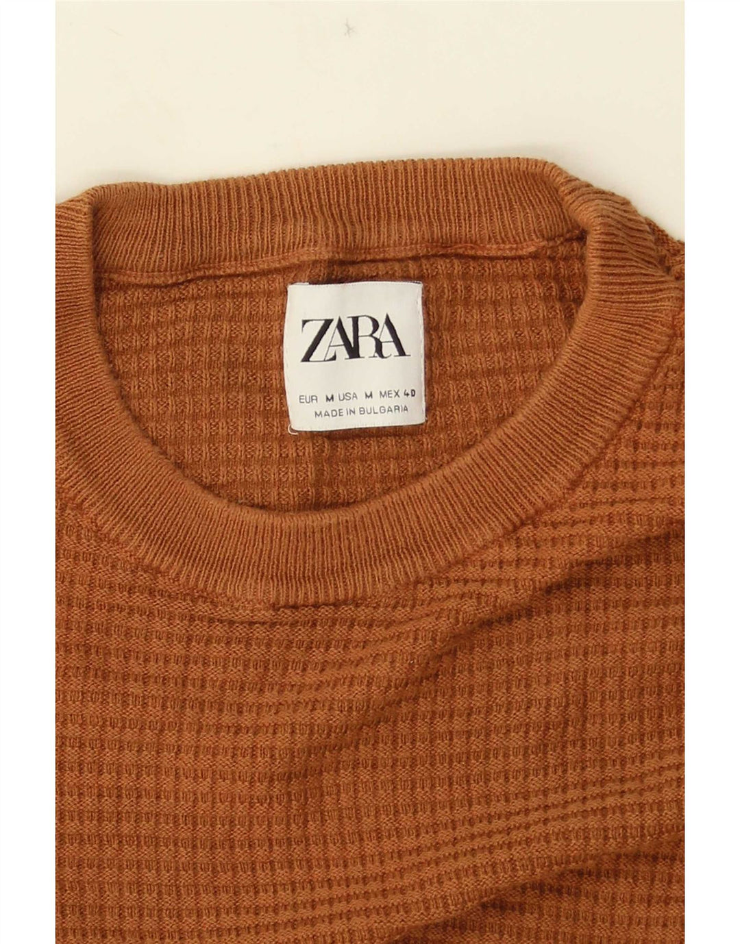 Мужской джемпер с круглым вырезом Zara с короткими рукавами, средний коричневый