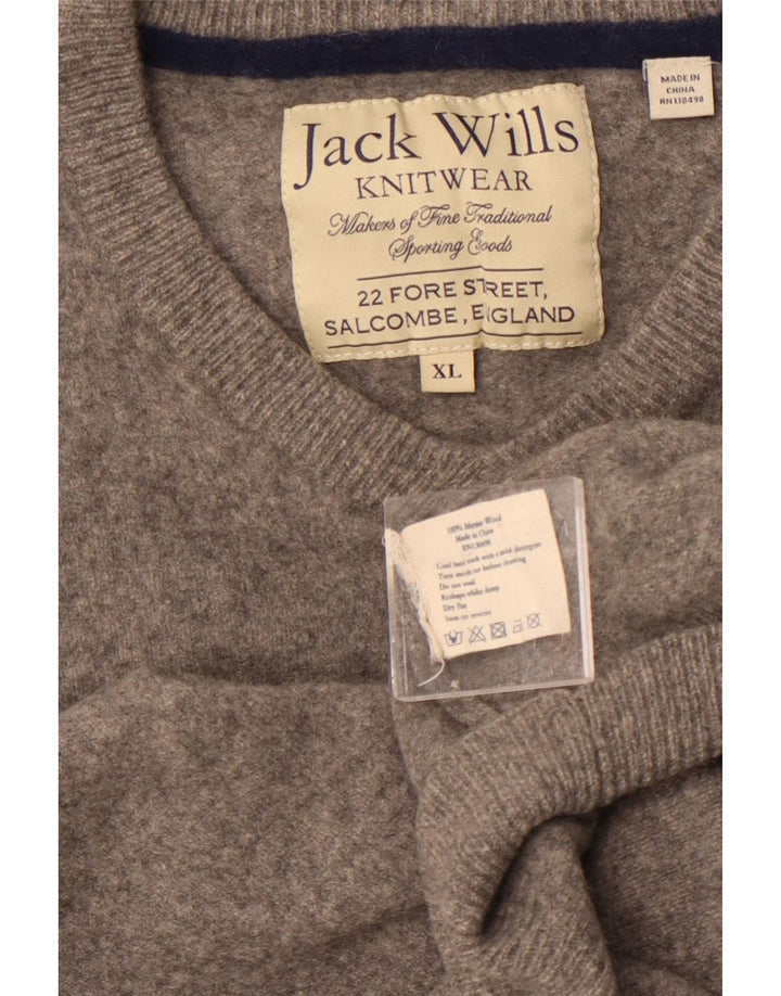 Женский джемпер с v-образным вырезом JACK WILLS UK 18 XL, серый из мериносовой шерсти