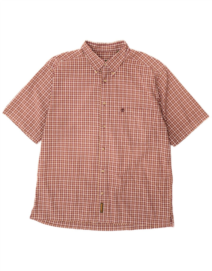 TIMBERLAND Мужская рубашка с коротким рукавом XL, бордовая клетка, хлопок