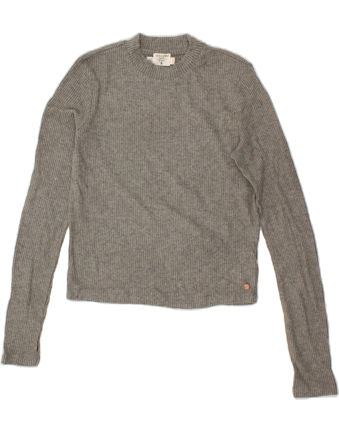 VOLCOM Womens Crop Crew Neck Jumper Sweater UK 10 Small Grey Polyester Vintage Volcom and Second-Hand Volcom from Messina Hembry 