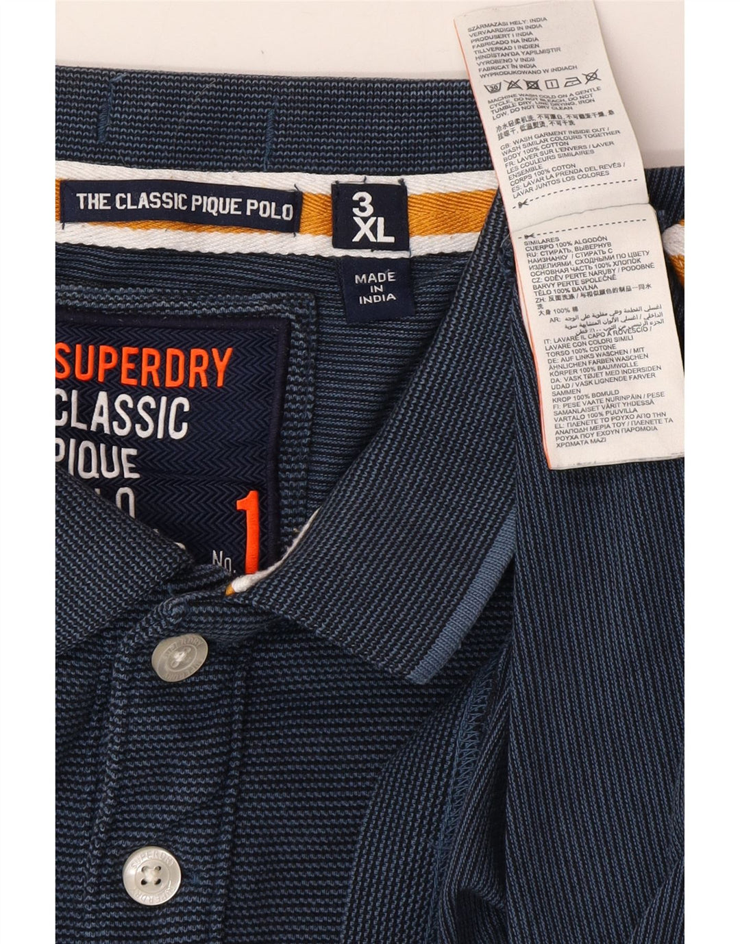 SUPERDRY Мужская классическая рубашка-поло с рисунком 3XL, темно-синяя в тонкую полоску