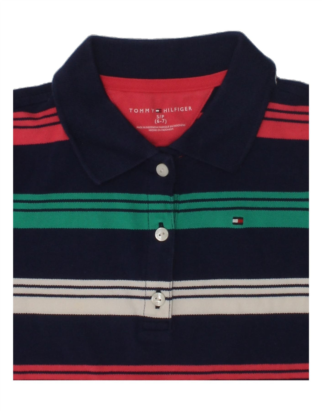 TOMMY HILFIGER Girls Polo Shirt 6-7 Years Small Multicoloured Striped | Vintage Tommy Hilfiger | Thrift | Second-Hand Tommy Hilfiger | Used Clothing | Messina Hembry 