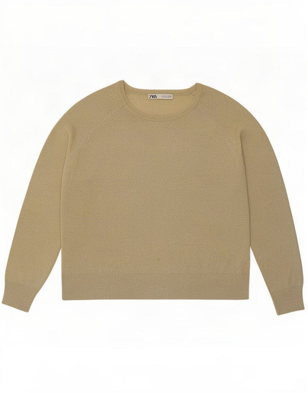 Женский джемпер с вырезом «лодочкой» Zara UK 16, большой, бежевый, вискоза с крапинками