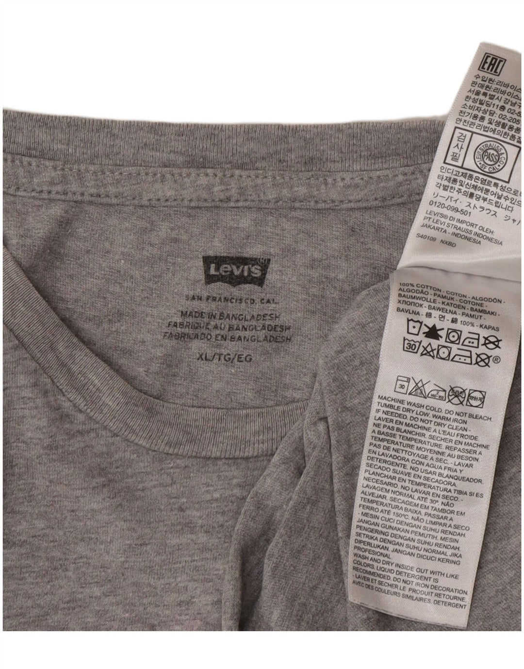 LEVI'S Mens Graphic T-Shirt Top XL Grey Cotton