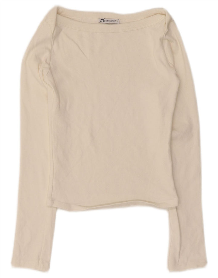 Женский укороченный топ Zara UK 12 с длинным рукавом, средний, белый