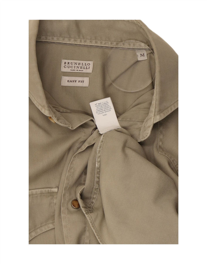Мужская рубашка Brunello Cucinelli из хлопка среднего серого цвета