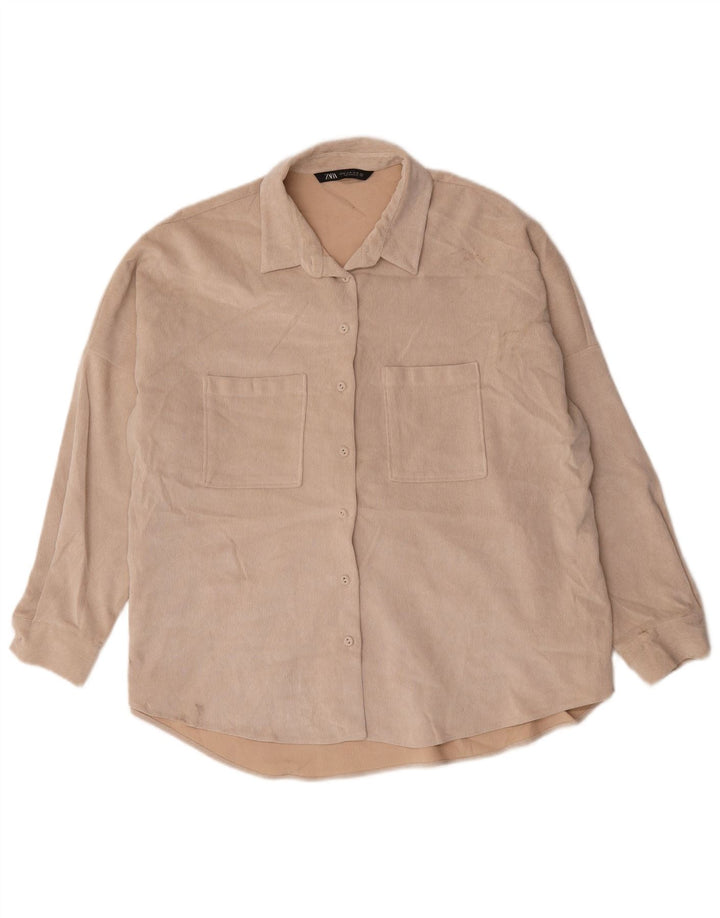 Женская рубашка оверсайз Zara UK 18 XL, бежевый полиэстер