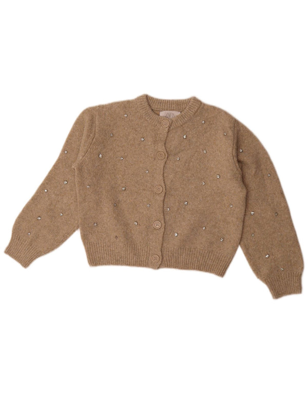 Укороченный кардиган для девочек Zara, 9–10 лет, бежевый полиэстер