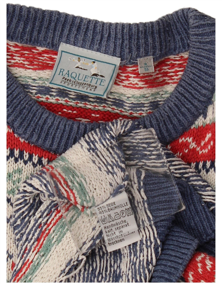 Винтажный мужской джемпер с круглым вырезом IT 50, средний разноцветный жаккардовый узор