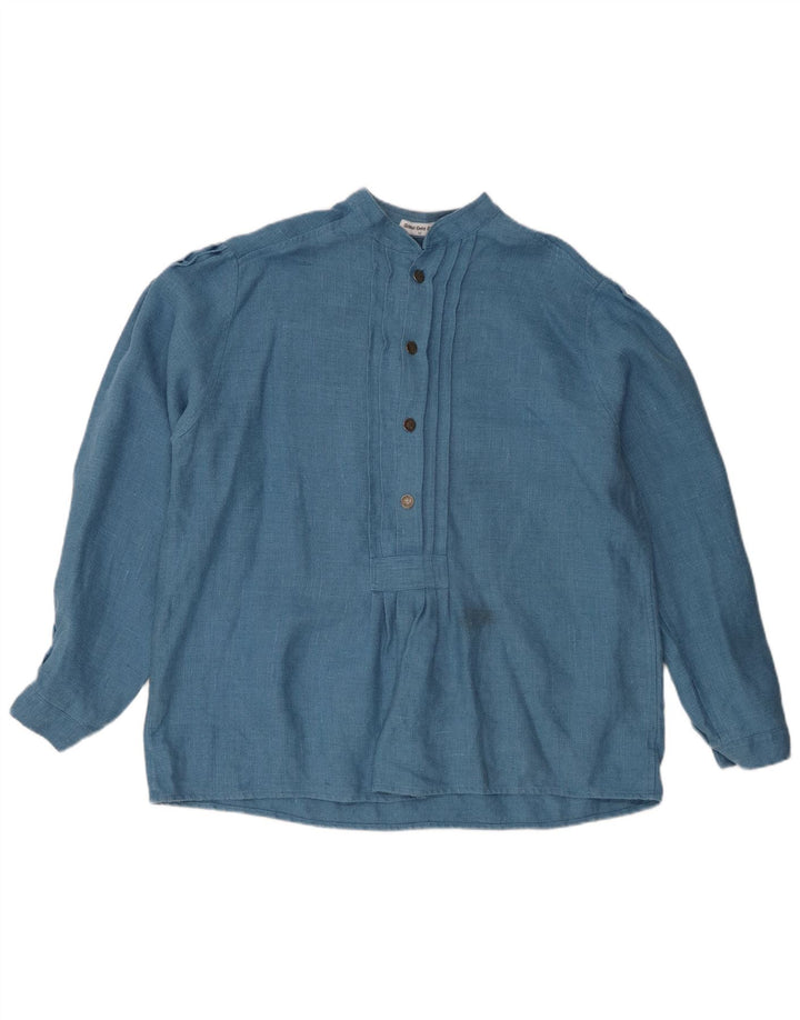 Винтажная женская блузка большого размера с длинными рукавами, топ EU 42, большой синий лен