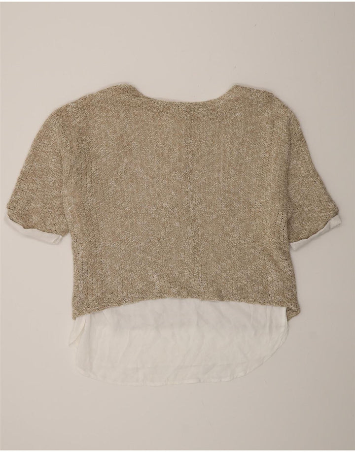 Женская блузка оверсайз, связанная крючком, Zara, Великобритания, 14, средний, бежевый, цветной блок