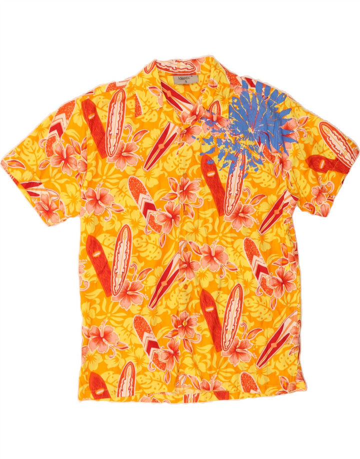 IDENTIC Mens Short Sleeve Shirt Small Yellow Floral Cotton Vintage Identic and Second-Hand Identic from Messina Hembry 