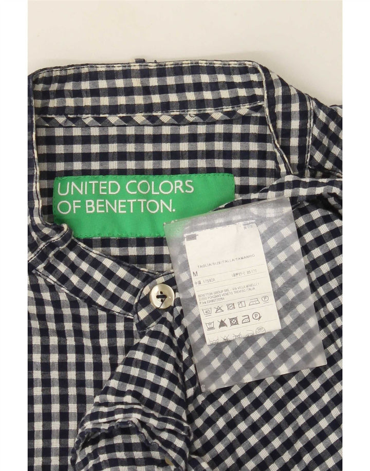 Мужская рубашка Benetton среднего размера, темно-синяя, хлопок в мелкую клетку