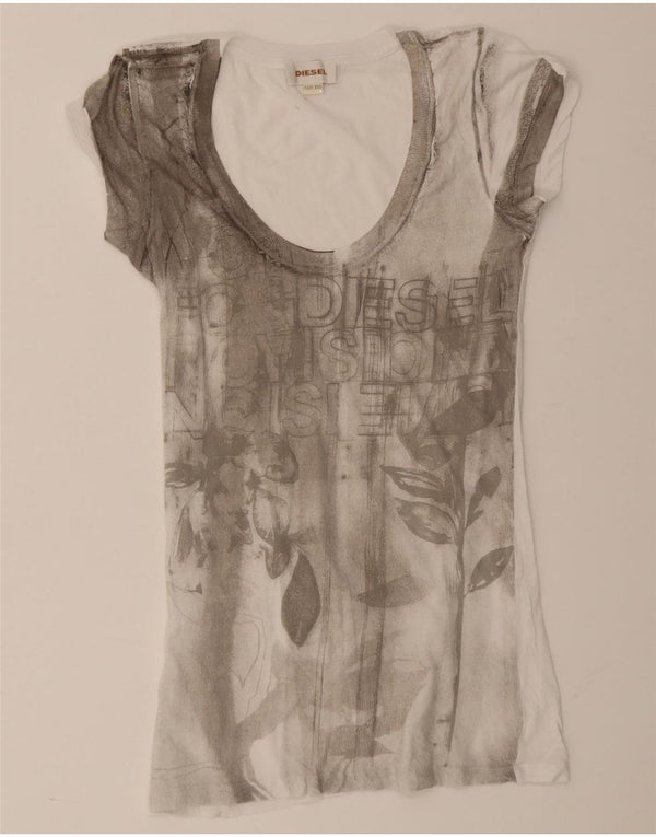 Женская футболка с рисунком Diesel Top UK 2 2XS Белая с цветочным принтом