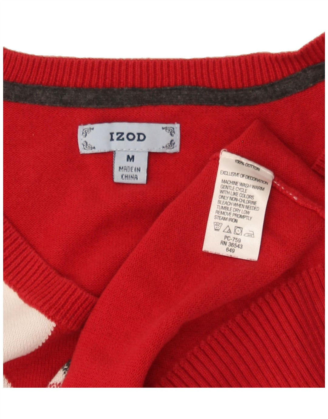 IZOD Womens V-Neck Jumper Sweater UK 14 Medium Red Argyle/Diamond Cotton Vintage Izod and Second-Hand Izod from Messina Hembry 