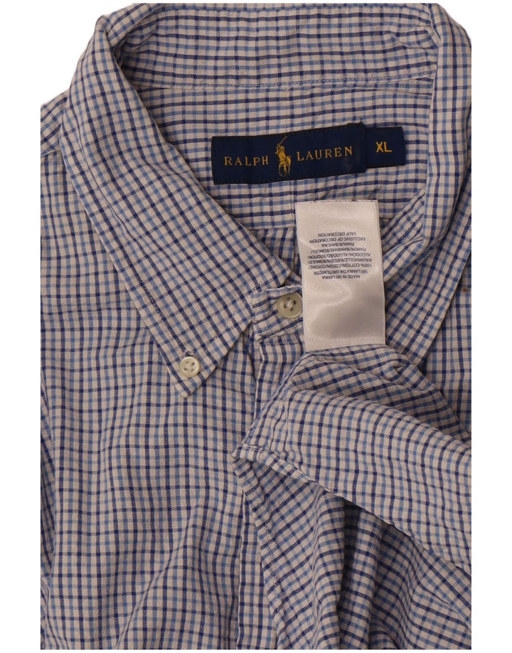 Мужская рубашка с коротким рукавом Ralph Lauren XL, синяя клетка, хлопок