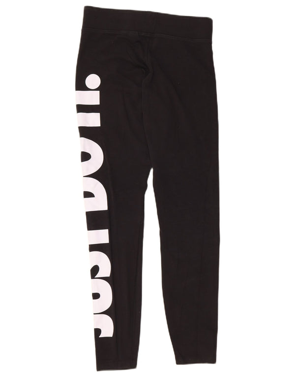 NIKE Womens Graphic Leggings UK 12 Medium Black Cotton