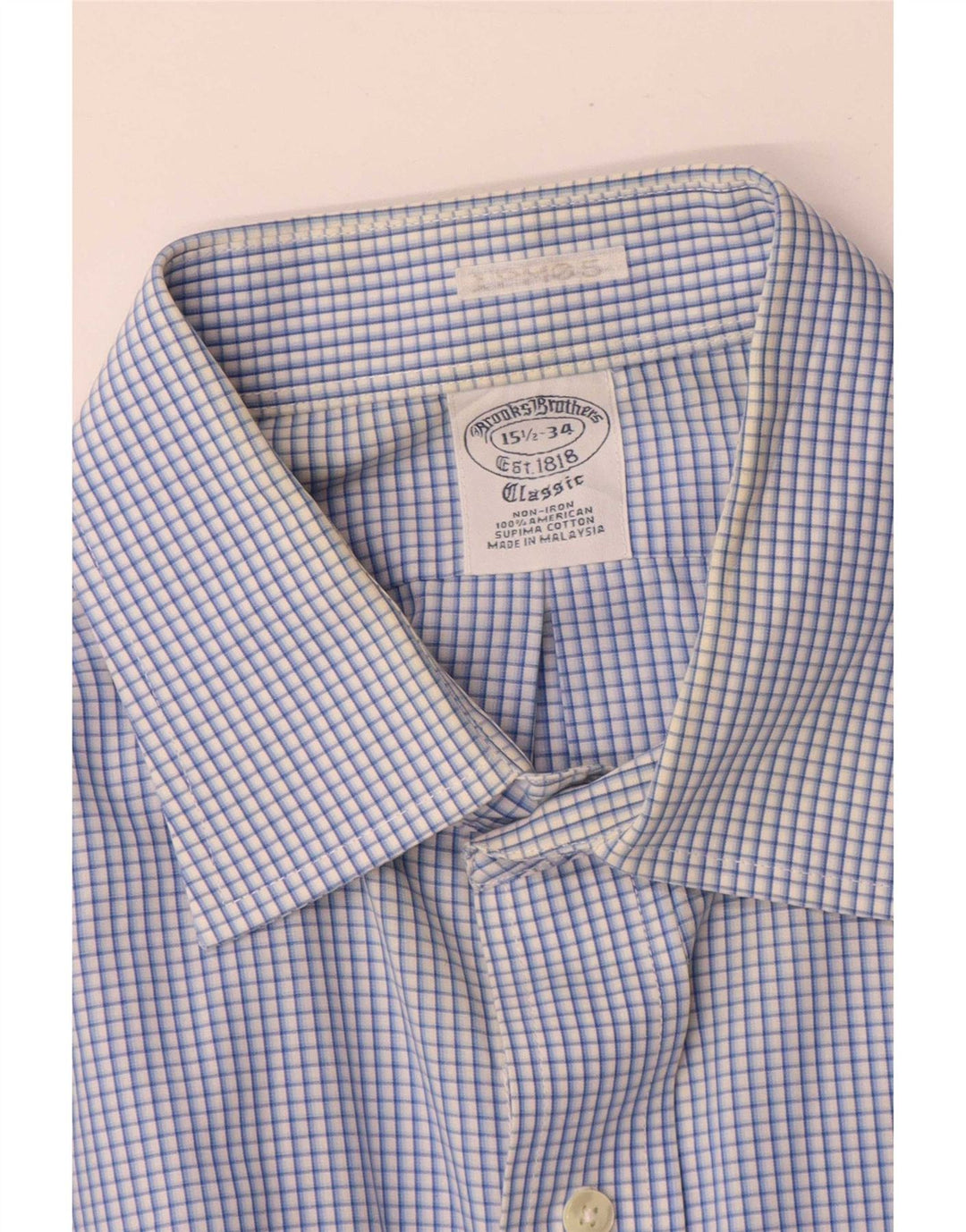 Мужская рубашка классического кроя Brooks Brothers, размер 15 1/2, средний синий в мелкую клетку