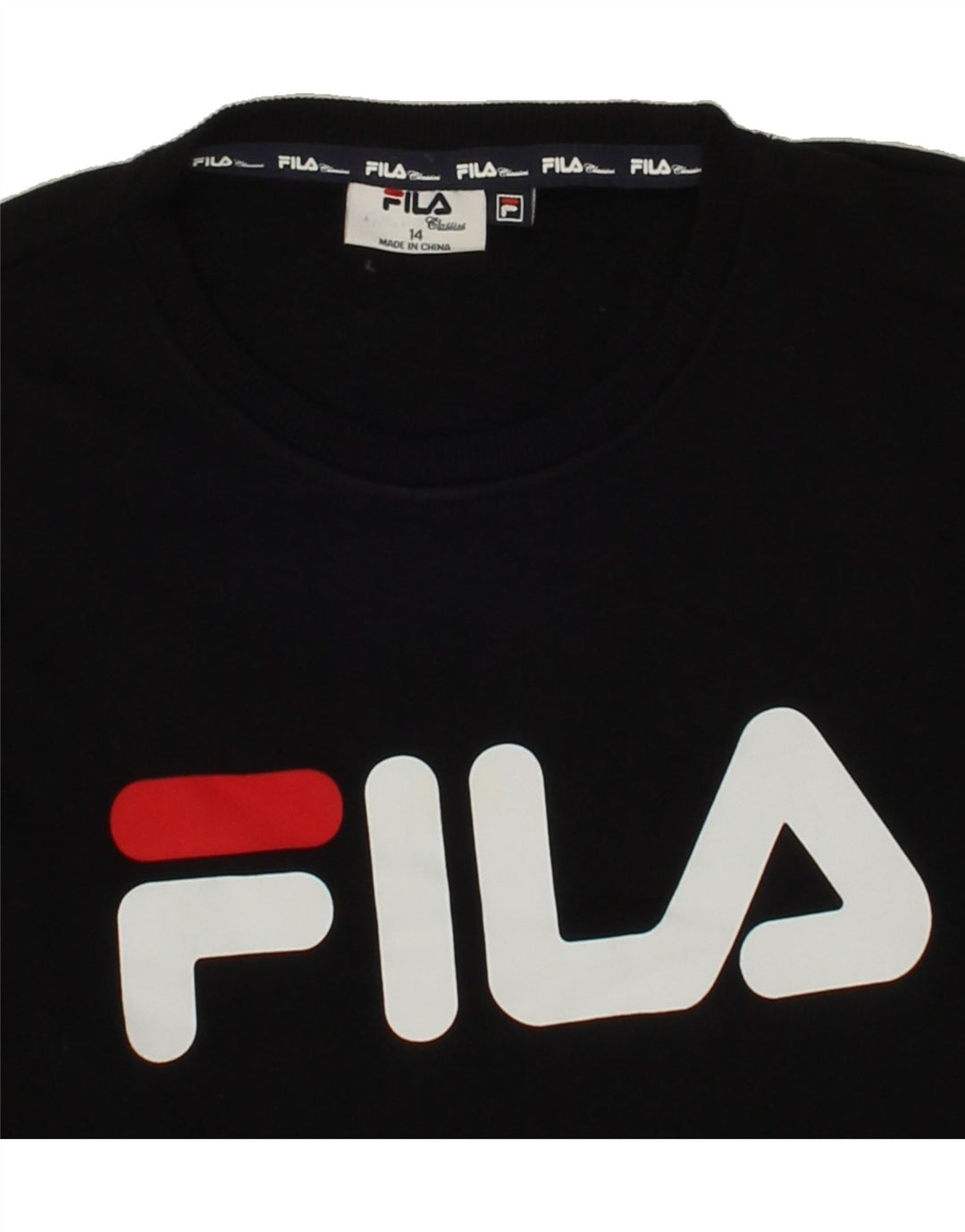 FILA Boys Graphic Sweatshirt Jumper 13-14 Years Black Cotton Vintage Fila and Second-Hand Fila from Messina Hembry 