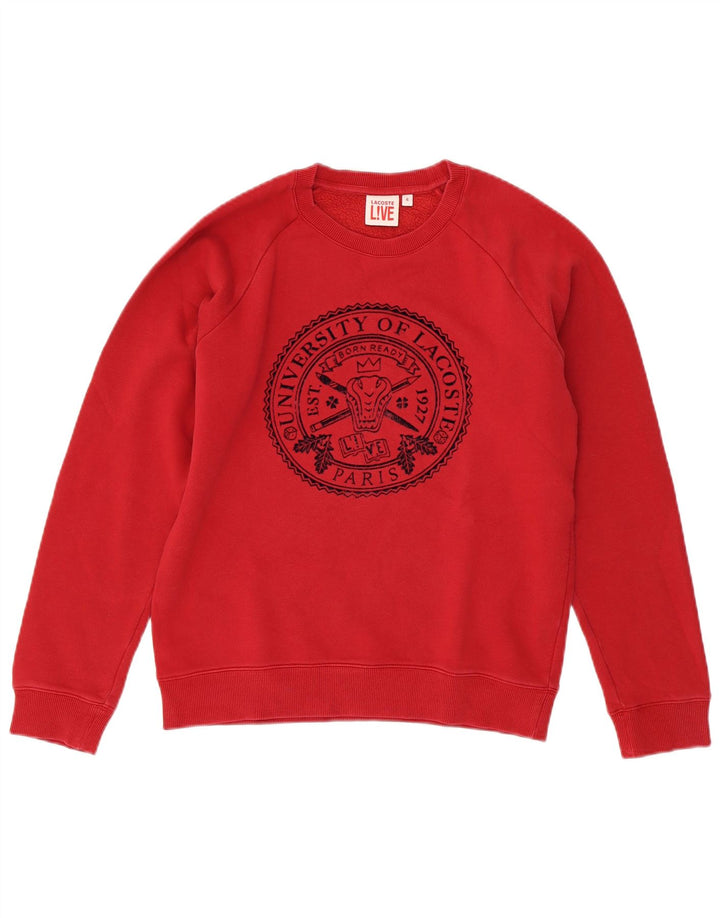 Мужской свитшот с рисунком Lacoste, размер 4, средний красный, хлопок