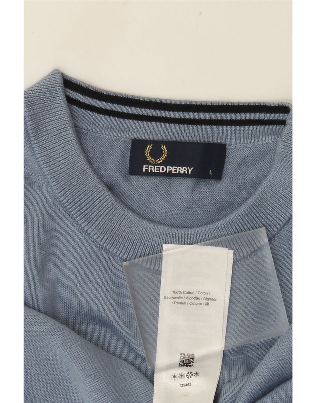 Мужской джемпер с круглым вырезом FRED PERRY, большой синий хлопковый свитер