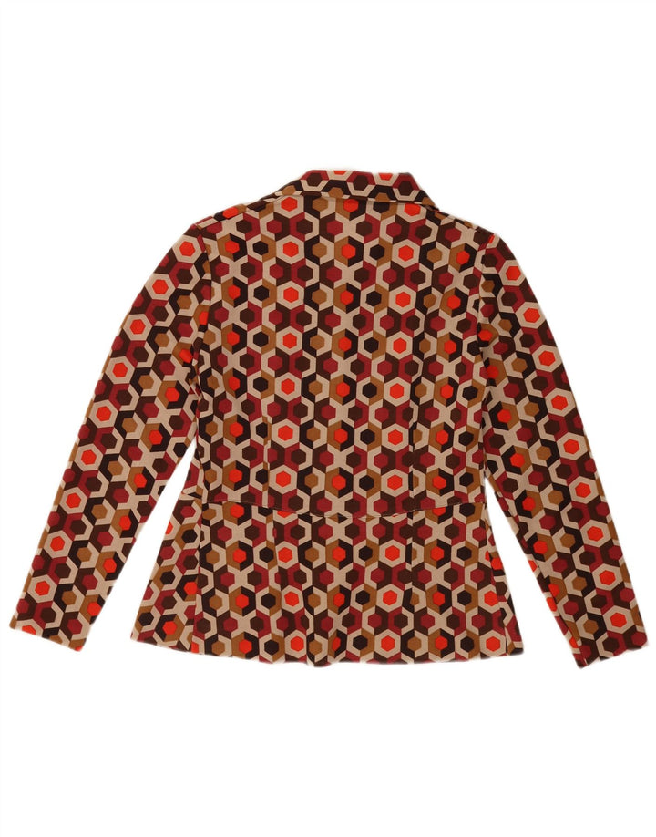 ВИНТАЖНАЯ женская блузка с длинным рукавом, топ, Великобритания, 12, средний, разноцветный, с геометрическим рисунком