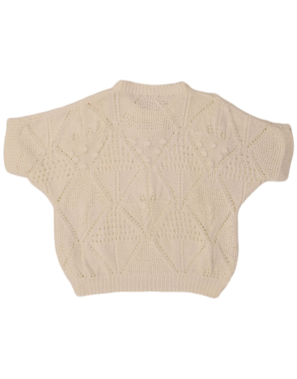 ВИНТАЖНЫЙ женский джемпер с короткими рукавами и круглым вырезом, Великобритания, 18 XL, белый хлопок