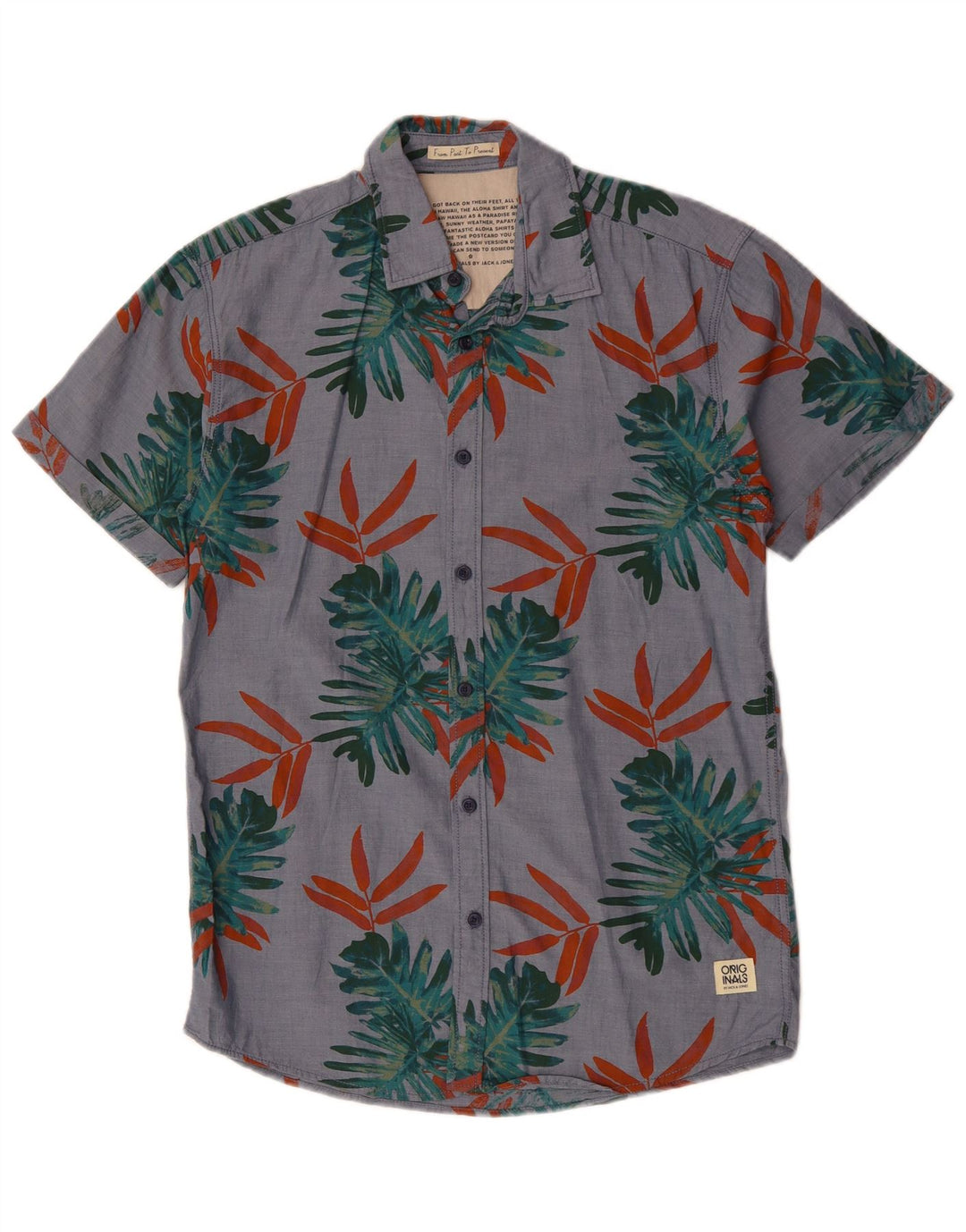 JACK & JONES Мужская рубашка с коротким рукавом из хлопка среднего серого цвета с цветочным принтом