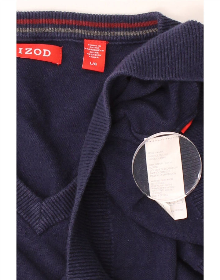 IZOD Mens V-Neck Jumper Sweater Large Navy Blue Cotton Vintage Izod and Second-Hand Izod from Messina Hembry 