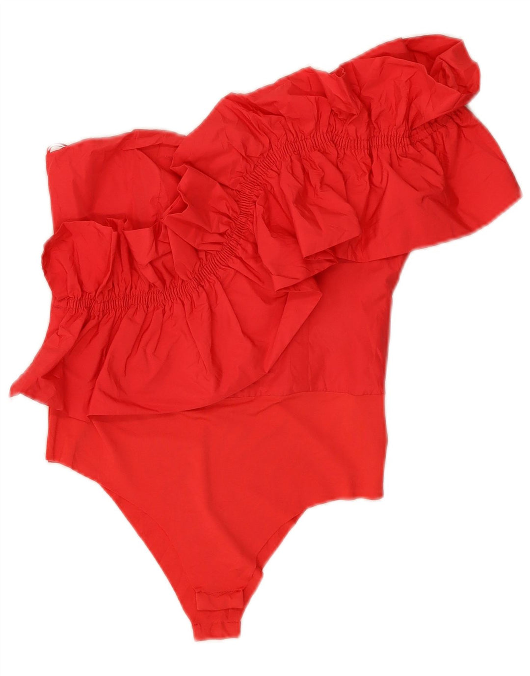 ZARA Womens Ruffle One Shoulder Bodysuit UK 8 Small Red Polyester